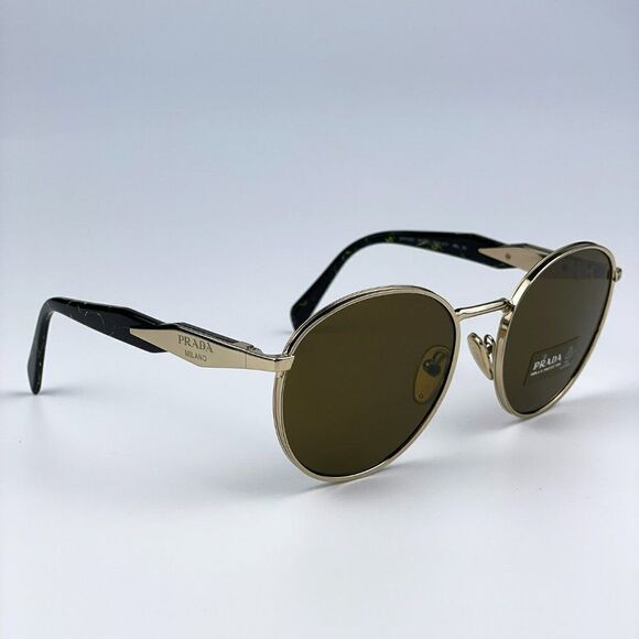 NEW Prada PR56ZS ZVN01T Gold Brown Oval Metal Unisex Sunglasses - Picture 1 of 12